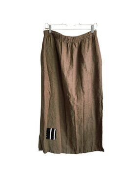 Long Linen Green Hippie Skirt Size XL With Pockets Joy Burton Tribe Skirt